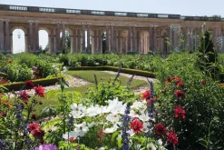 Boutiques de musées Vue extérieure du Grand Trianon : péristyle côté jardins, façade sur le Parterre haut (panneaux aluminium)